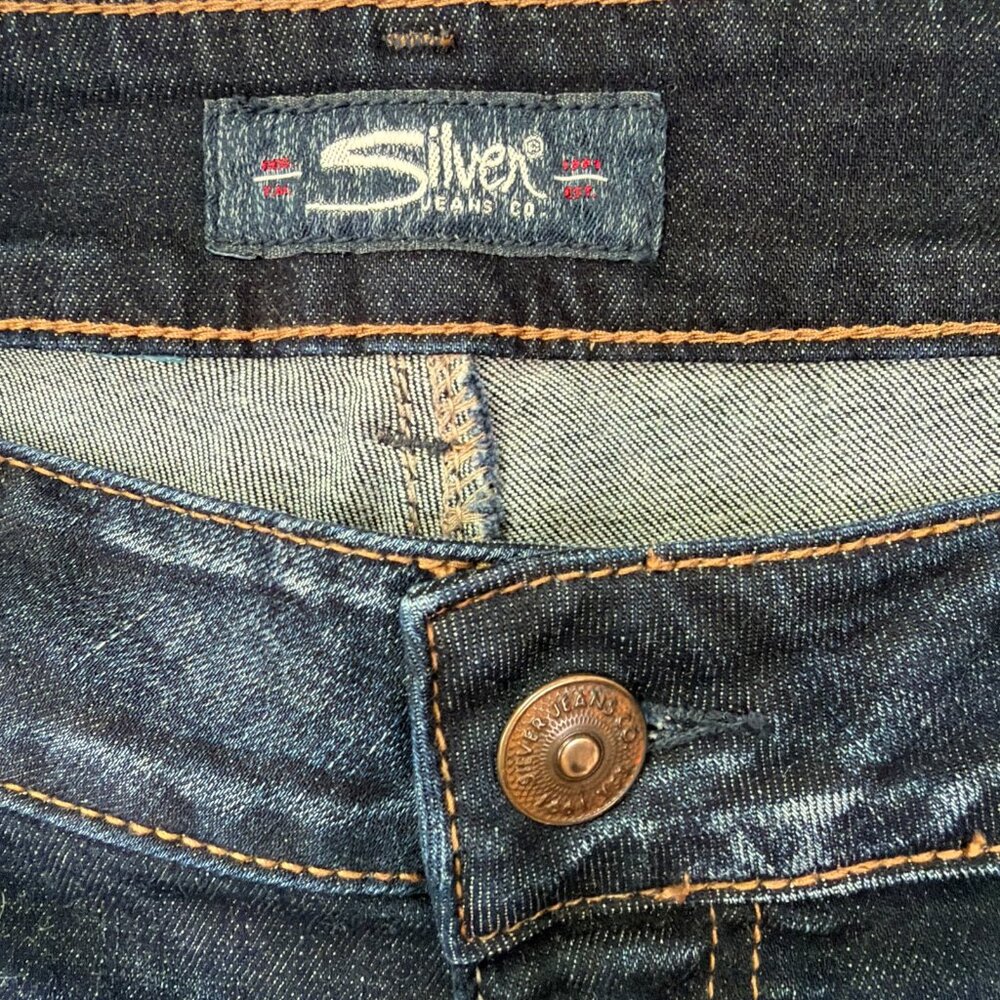 Silver Jeans Womens 31 Blue Dark Wash Stretch Denim Elyse Slim Boot Mid Rise - Picture 6 of 9
